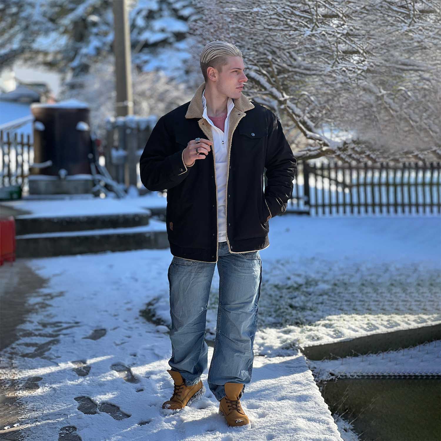 Men's Sherpa Lined Jacket with Multi Pockets - veyora