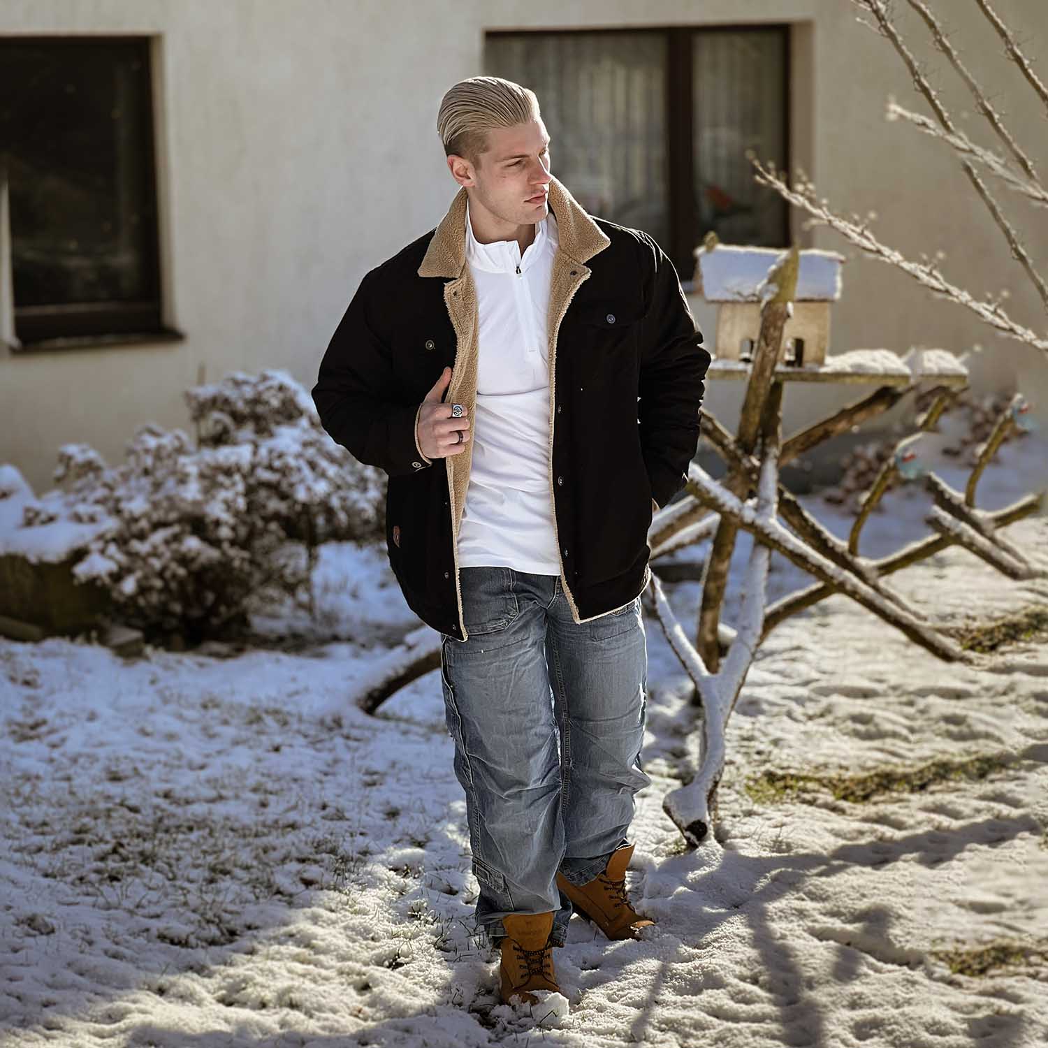 Men's Sherpa Lined Jacket with Multi Pockets - veyora