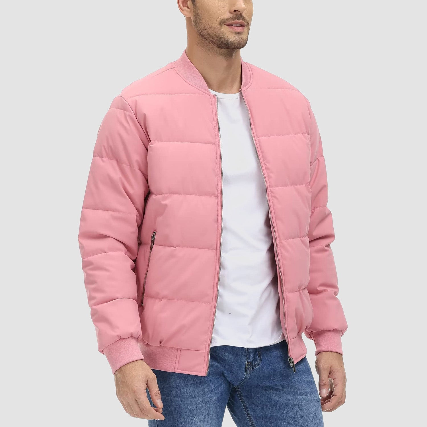 Men's Quilted Bomber Puffer Jacket - Warm Windproof Outwear - veyora