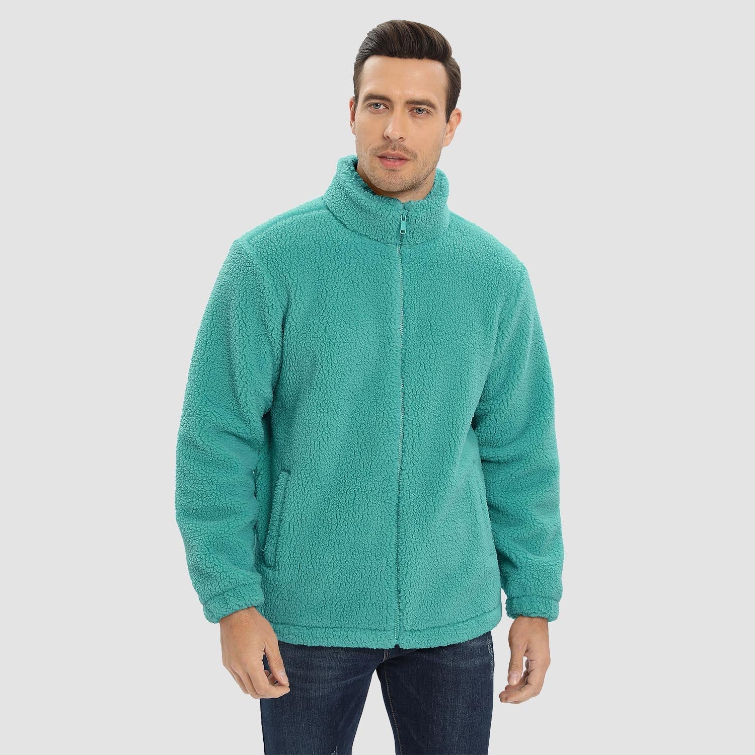 Men's Fluffy Sherpa Fleece Jacket Full Zip Casual Winter Outwear - veyora