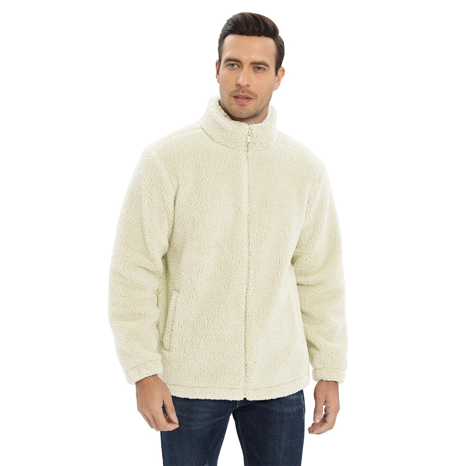 Men's Fluffy Sherpa Fleece Jacket Full Zip Casual Winter Outwear - veyora