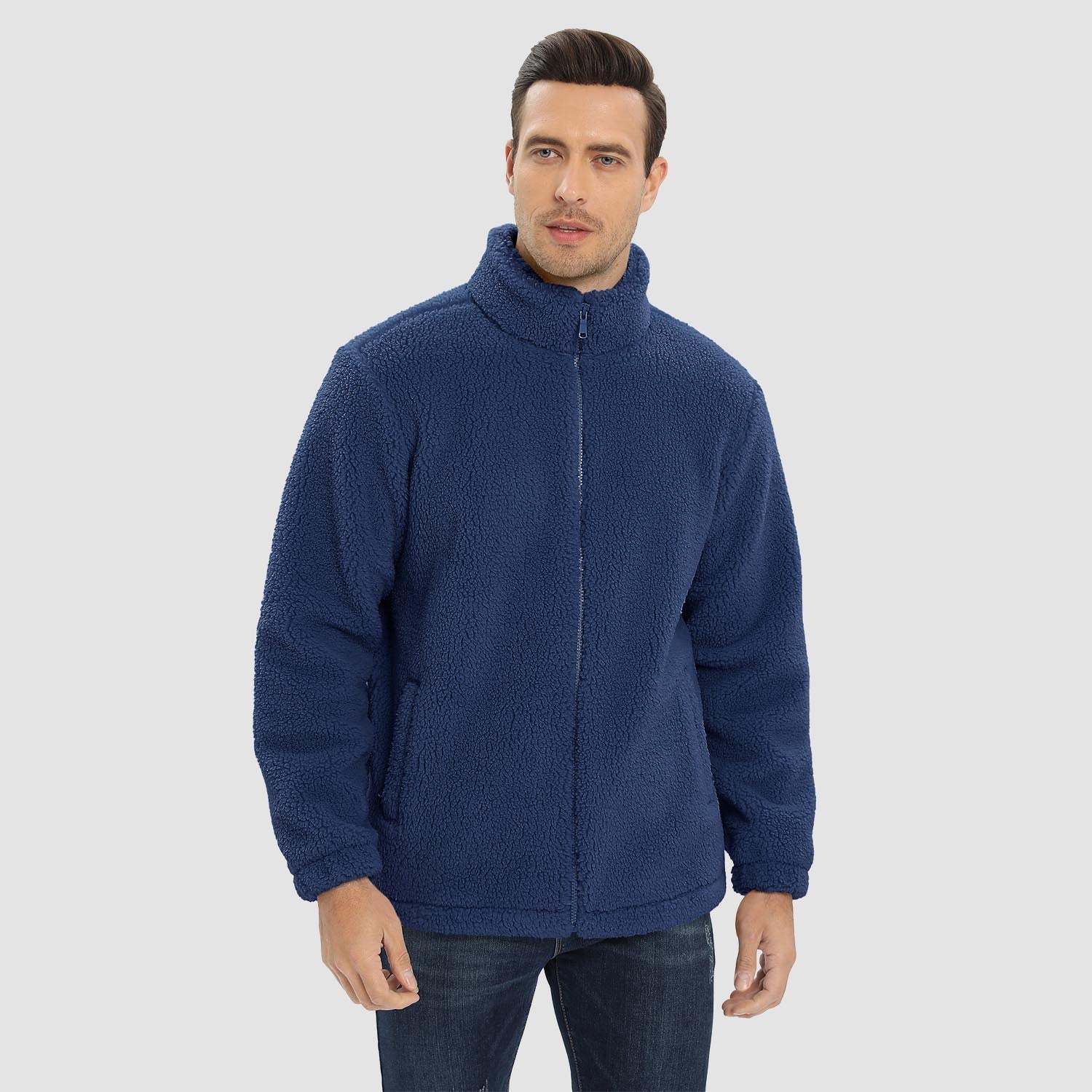Men's Fluffy Sherpa Fleece Jacket Full Zip Casual Winter Outwear - veyora