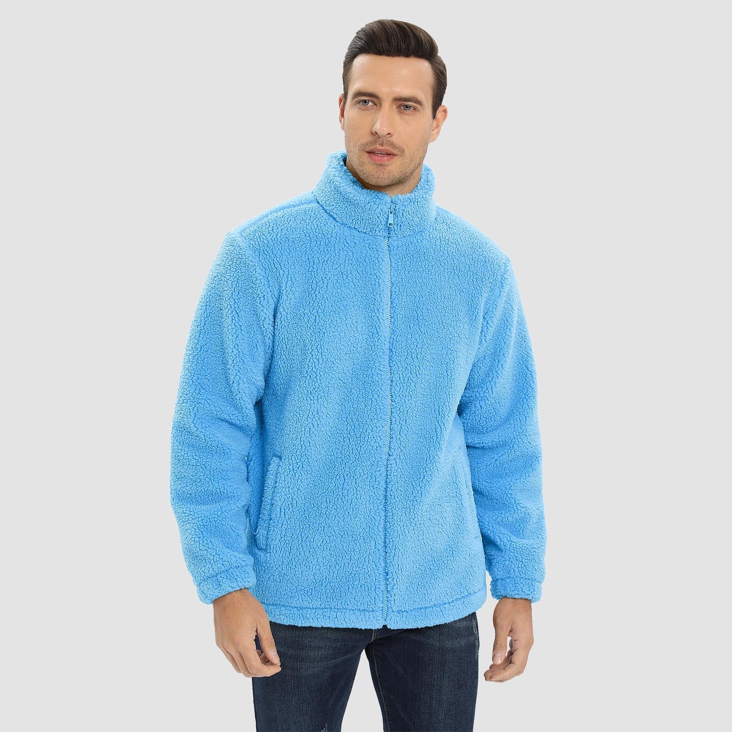 Men's Fluffy Sherpa Fleece Jacket Full Zip Casual Winter Outwear - veyora