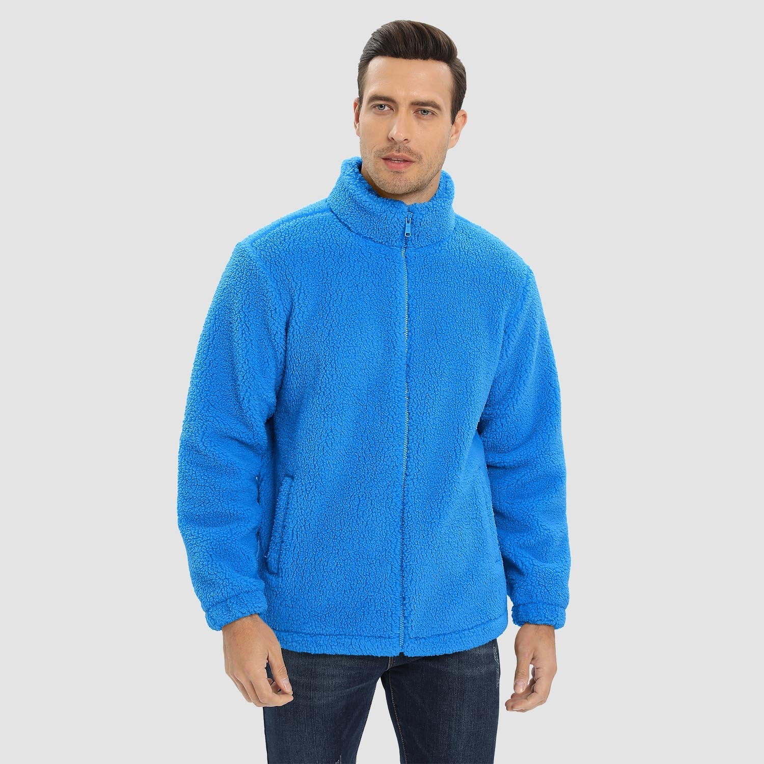 Men's Fluffy Sherpa Fleece Jacket Full Zip Casual Winter Outwear - veyora