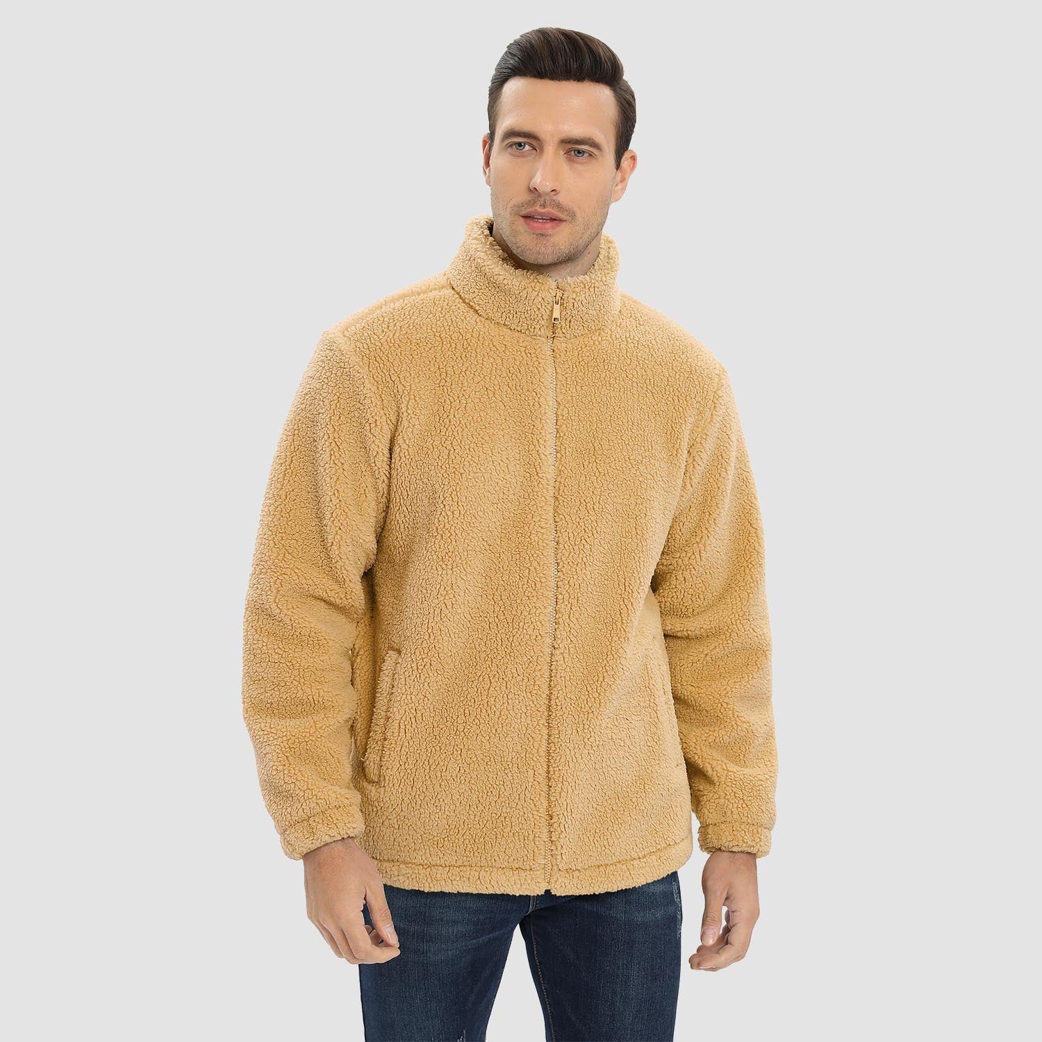 Men's Fluffy Sherpa Fleece Jacket Full Zip Casual Winter Outwear - veyora