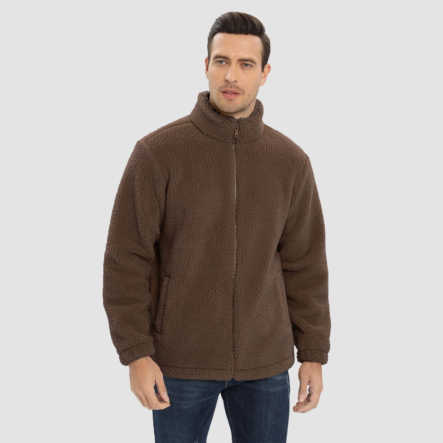 Men's Fluffy Sherpa Fleece Jacket Full Zip Casual Winter Outwear - veyora