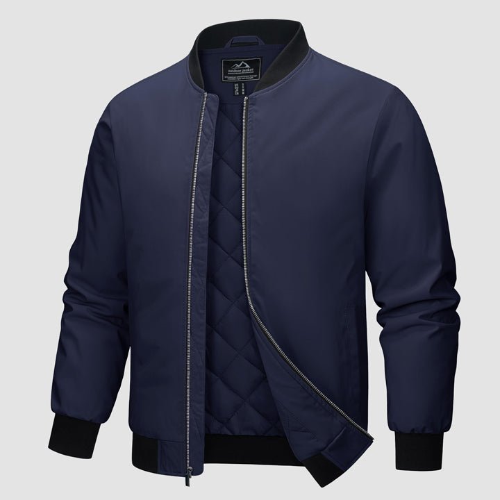 Men's Winter Bomber Jacket, Quilted & Windproof Zip - Up Coa - veyora