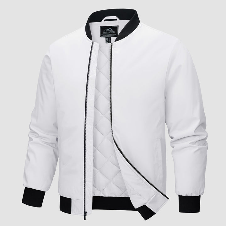 Men's Winter Bomber Jacket, Quilted & Windproof Zip - Up Coa - veyora