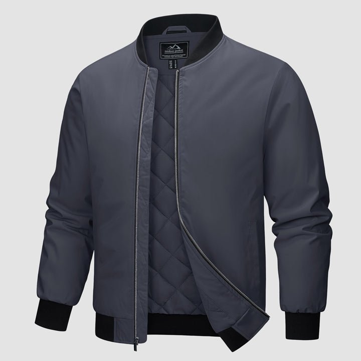 Men's Winter Bomber Jacket, Quilted & Windproof Zip - Up Coa - veyora
