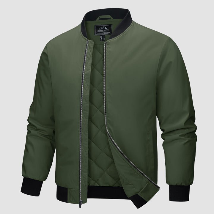 Men's Winter Bomber Jacket, Quilted & Windproof Zip - Up Coa - veyora