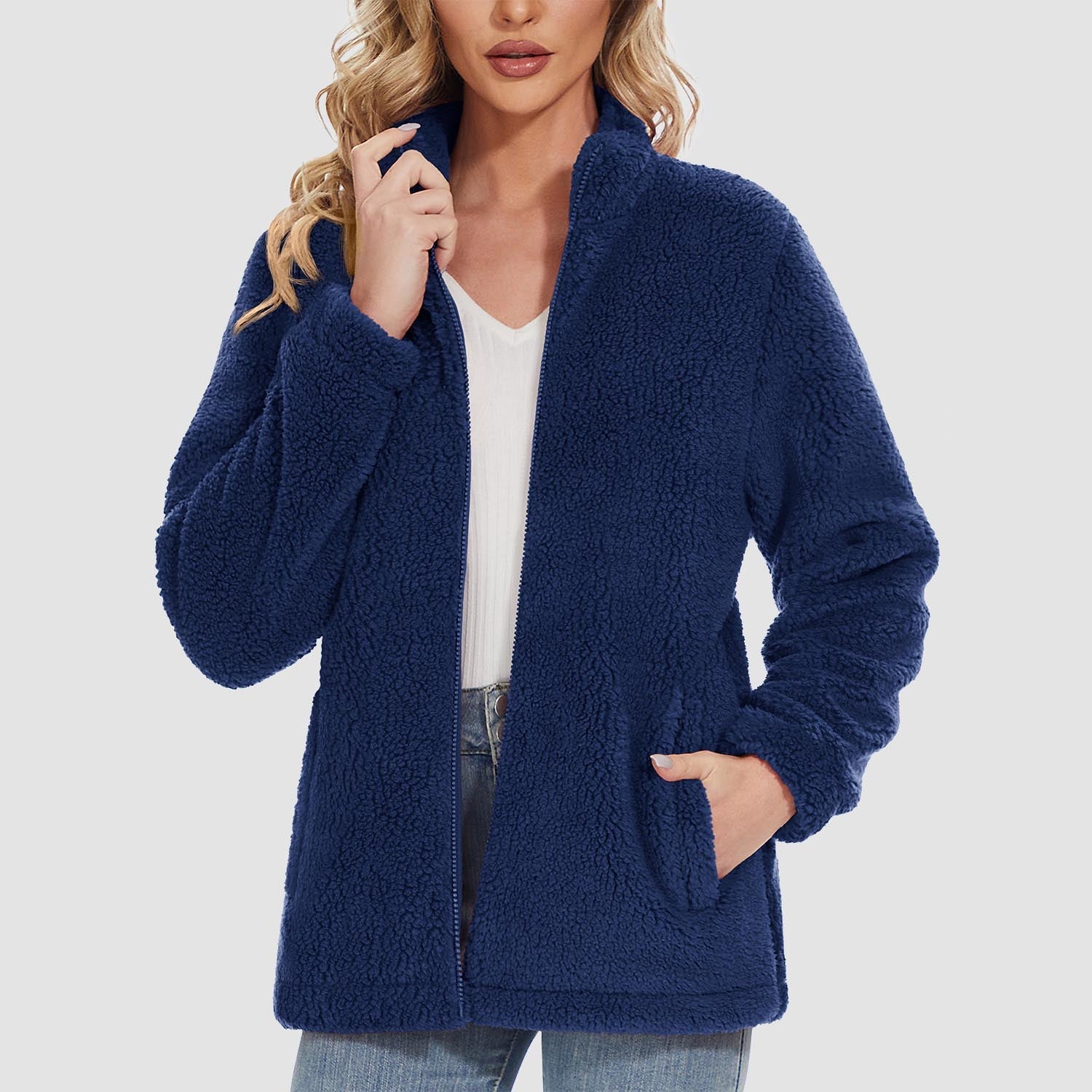 Women's Sherpa Jacket - Full Zip, Zip Pockets & Warm - veyora