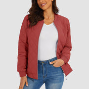 Women's Quilted Bomber Jacket with 2 Zip Pockets - veyora