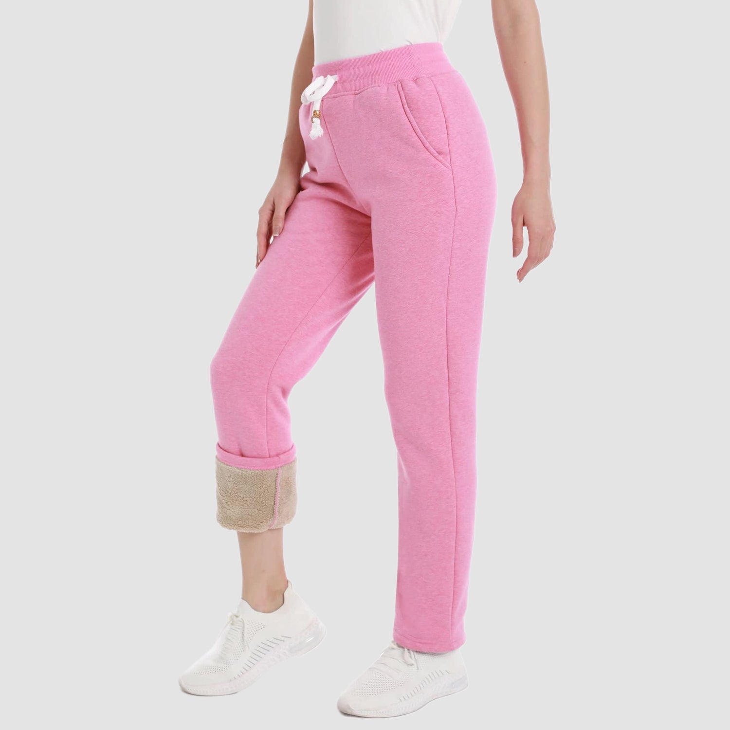 Women's Warm Sherpa Lined Jogger Pants with 3 Pockets