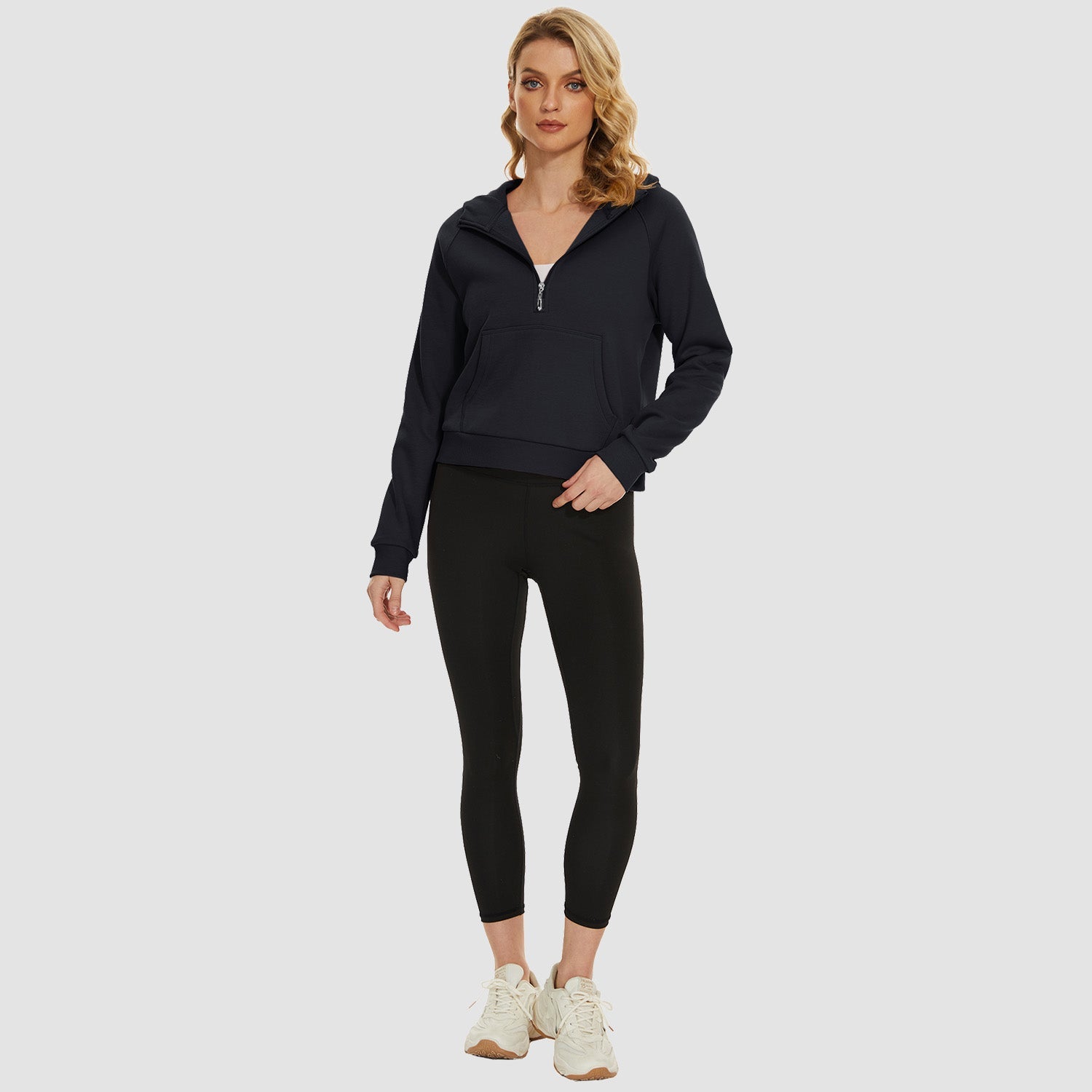 Women's Fleece Hoodie - Half Zip & Kangaroo Pocket