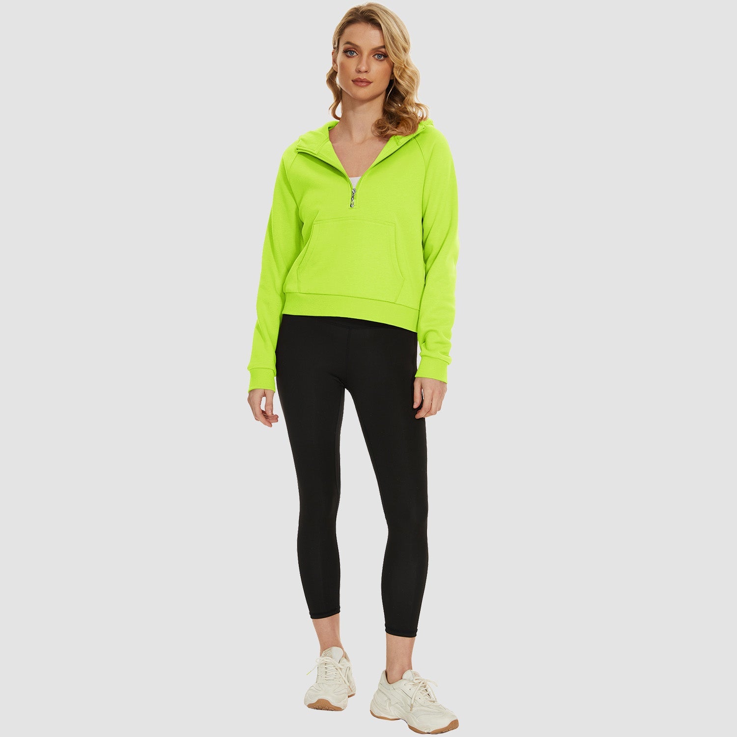 Women's Fleece Hoodie - Half Zip & Kangaroo Pocket - veyora