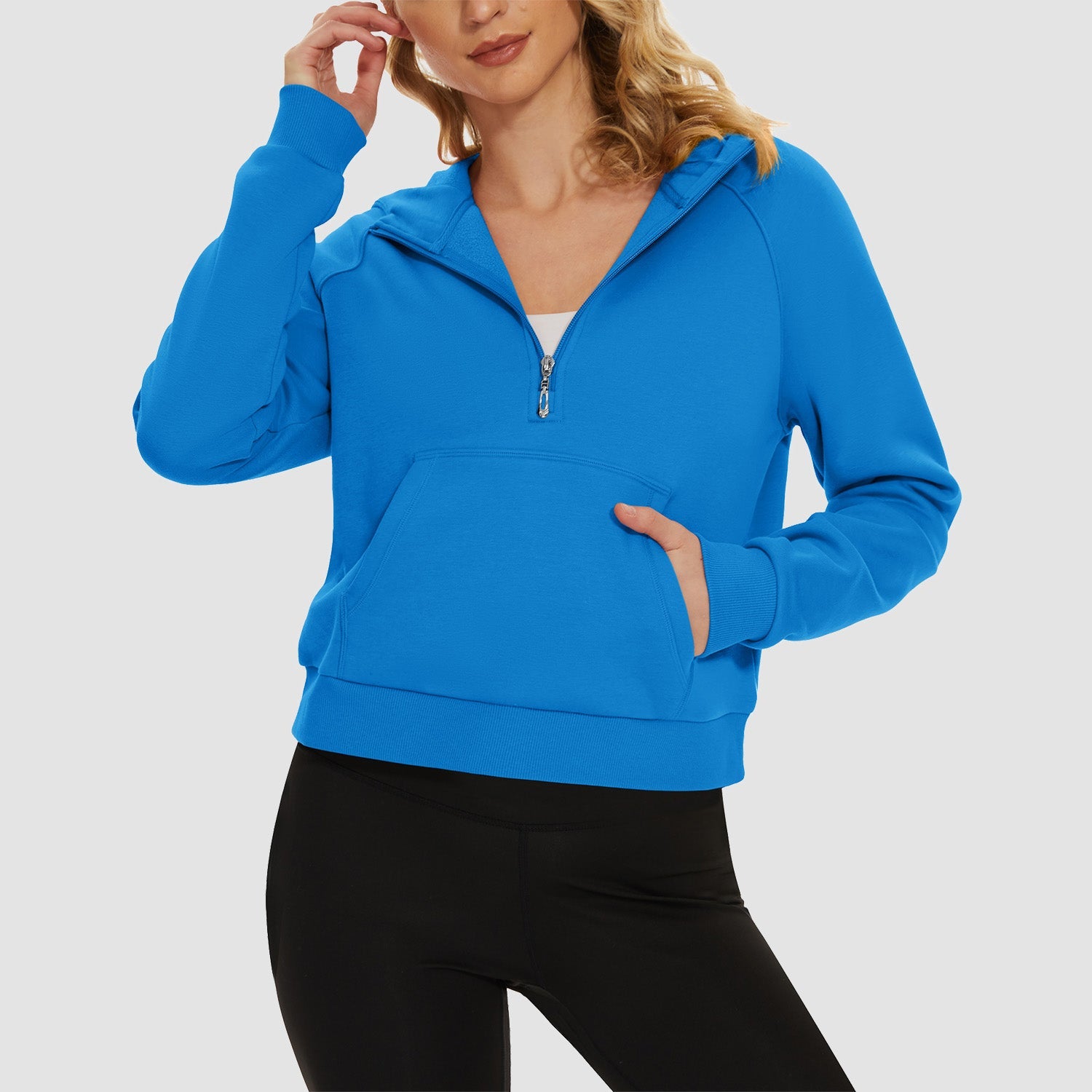 Women's Fleece Hoodie - Half Zip & Kangaroo Pocket