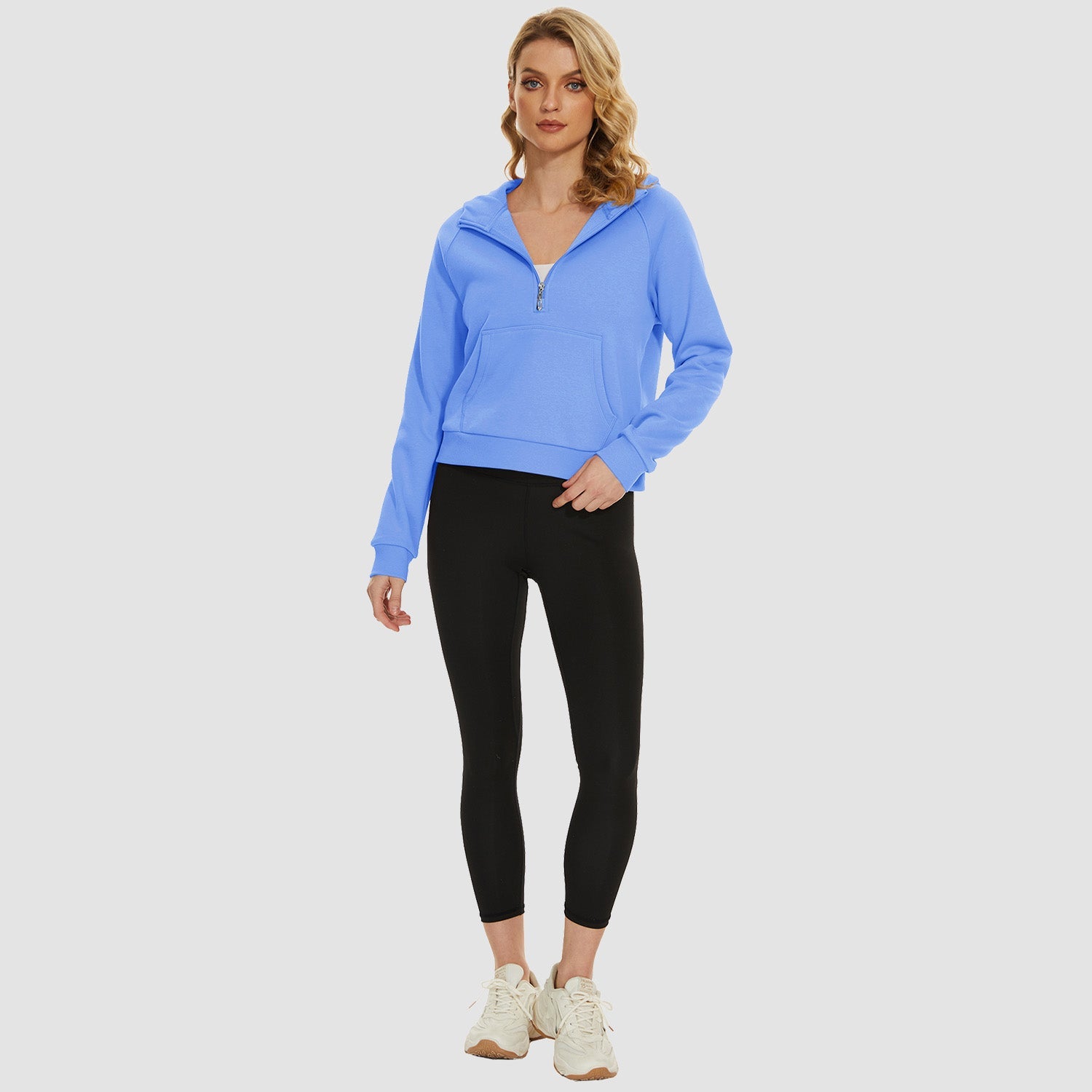 Women's Fleece Hoodie - Half Zip & Kangaroo Pocket