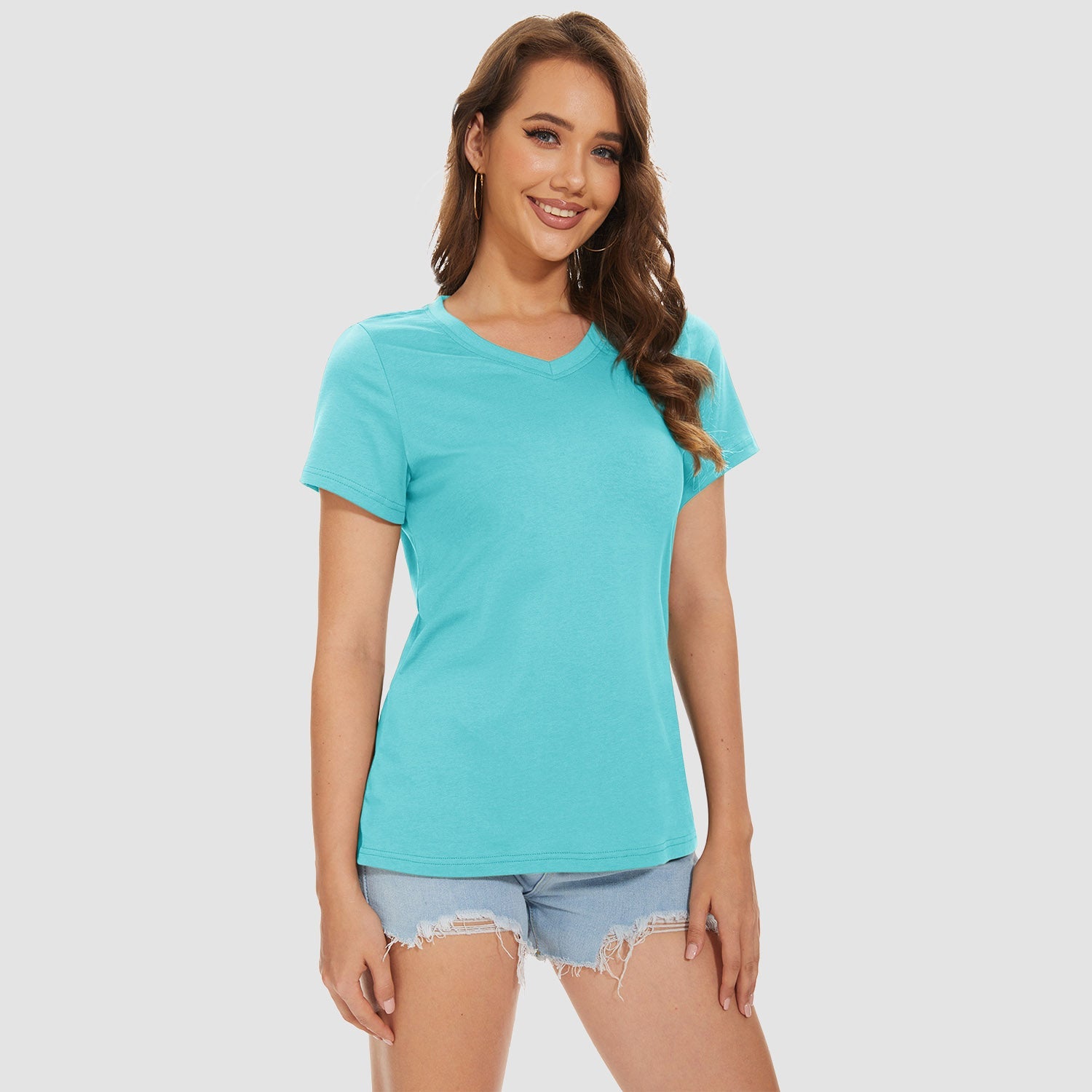 Women's V-Neck T-Shirt Quick Dry Cotton Basic Top
