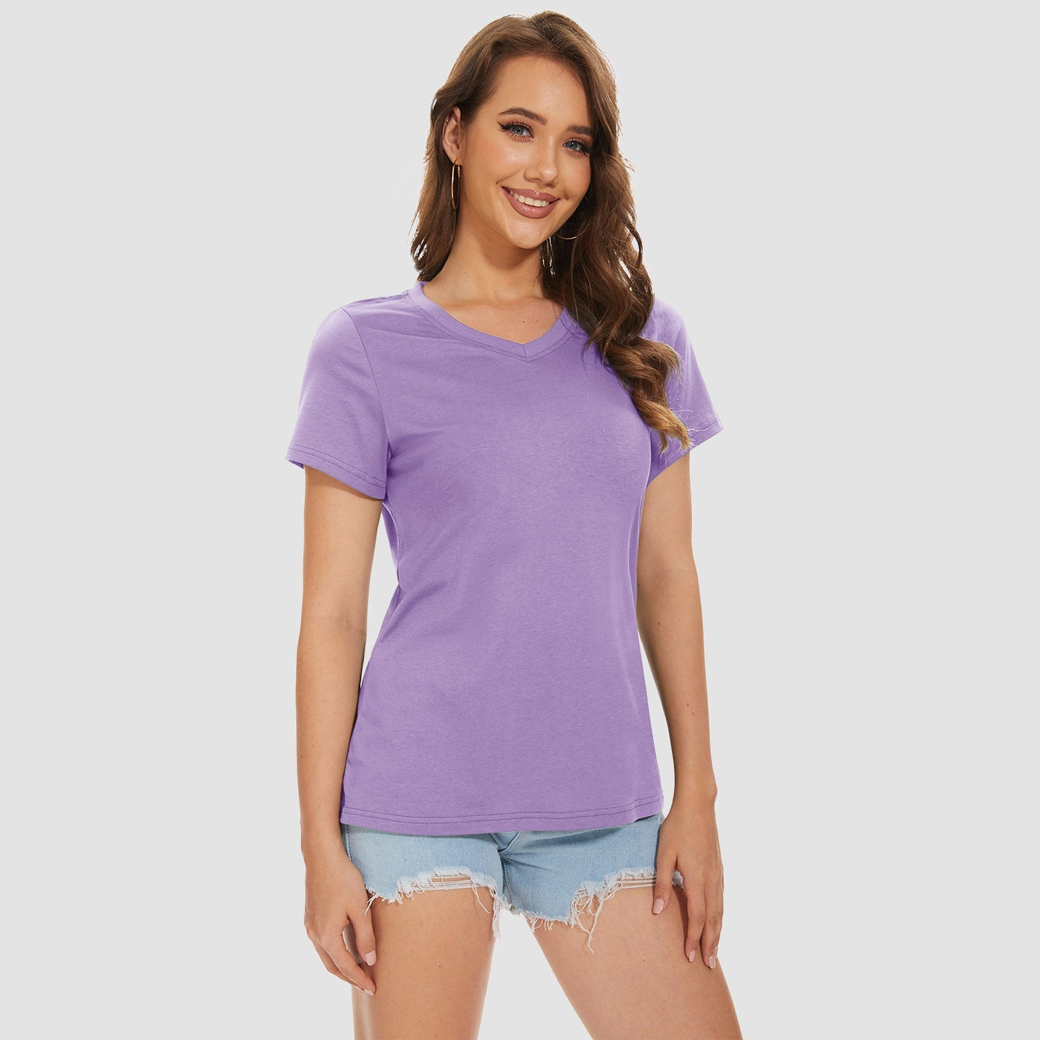 Women's V-Neck T-Shirt Quick Dry Cotton Basic Top