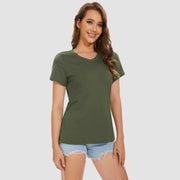 Women's V - Neck T-Shirt Quick Dry Cotton Basic Top - veyora