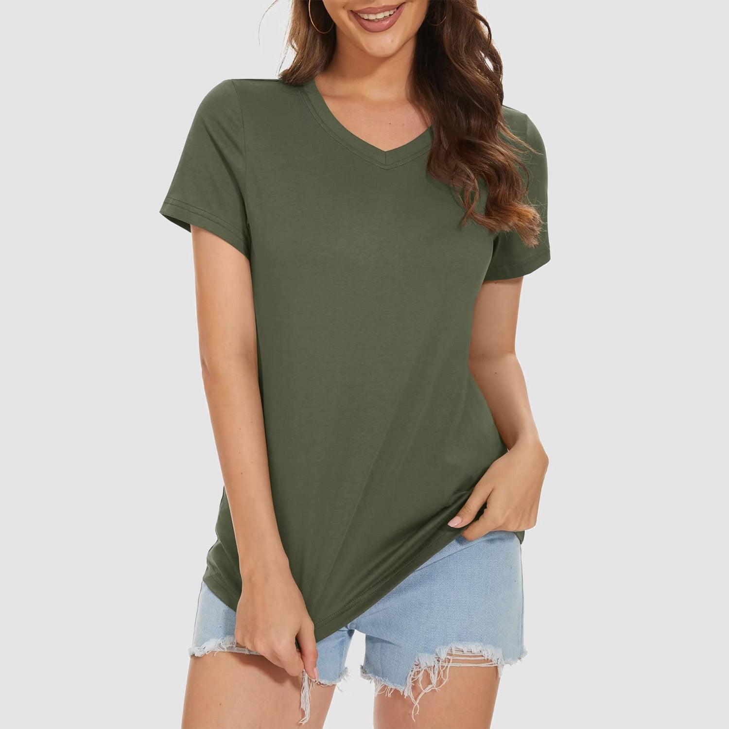 Women's V-Neck T-Shirt Quick Dry Cotton Basic Top