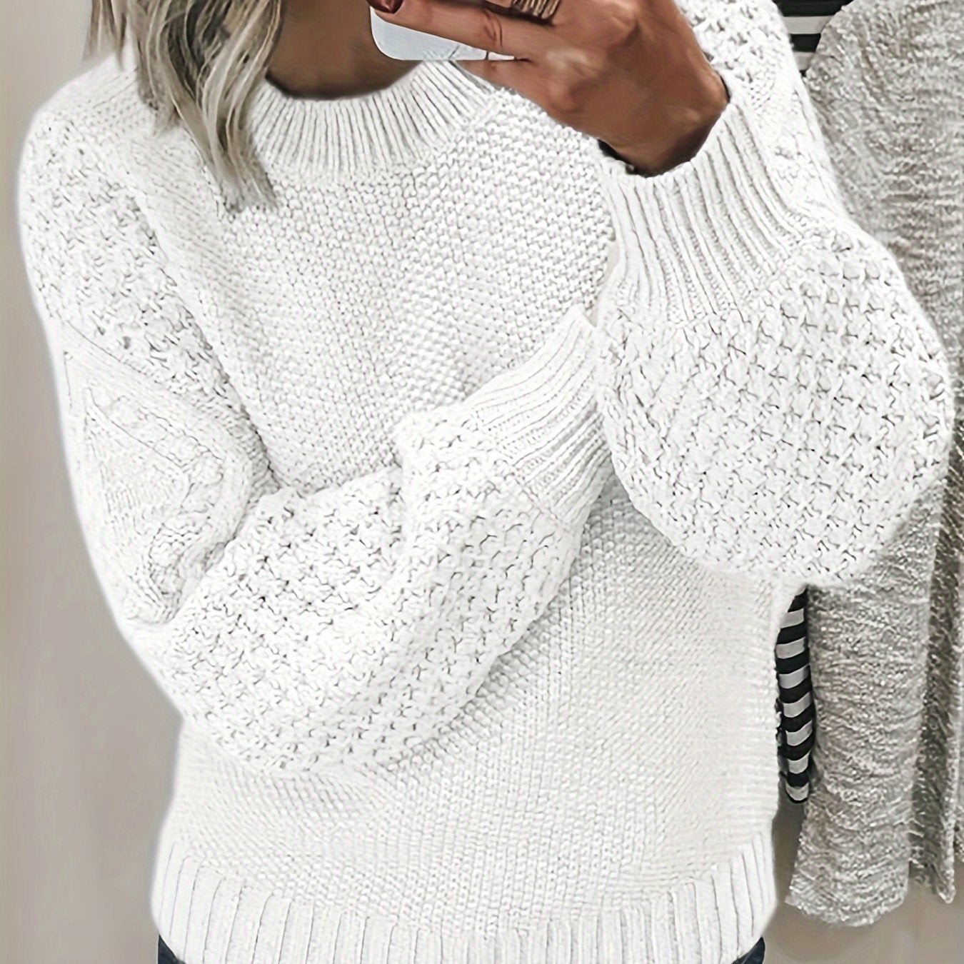 Cozy Womens Crew Neck Pullover Sweater - Soft Knit, Long Sleeve, Solid Color - Perfect for Fall & Winter Wardrobe - Fashionable and Warm Casual Style - veyora