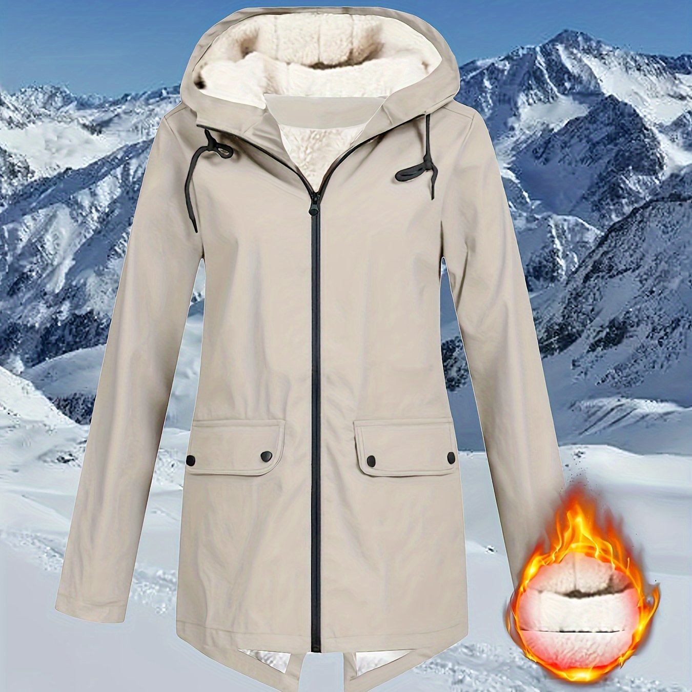 Women's High Quality Hooded Windbreaker Jacket - Navy Blue with Faux Fur Trim, Zippered Pockets, and Adjustable Hood for Outdoor Winter Activities, Cold Weather Apparel | Casual Outdoor Style | Plush Lined Comfort - veyora