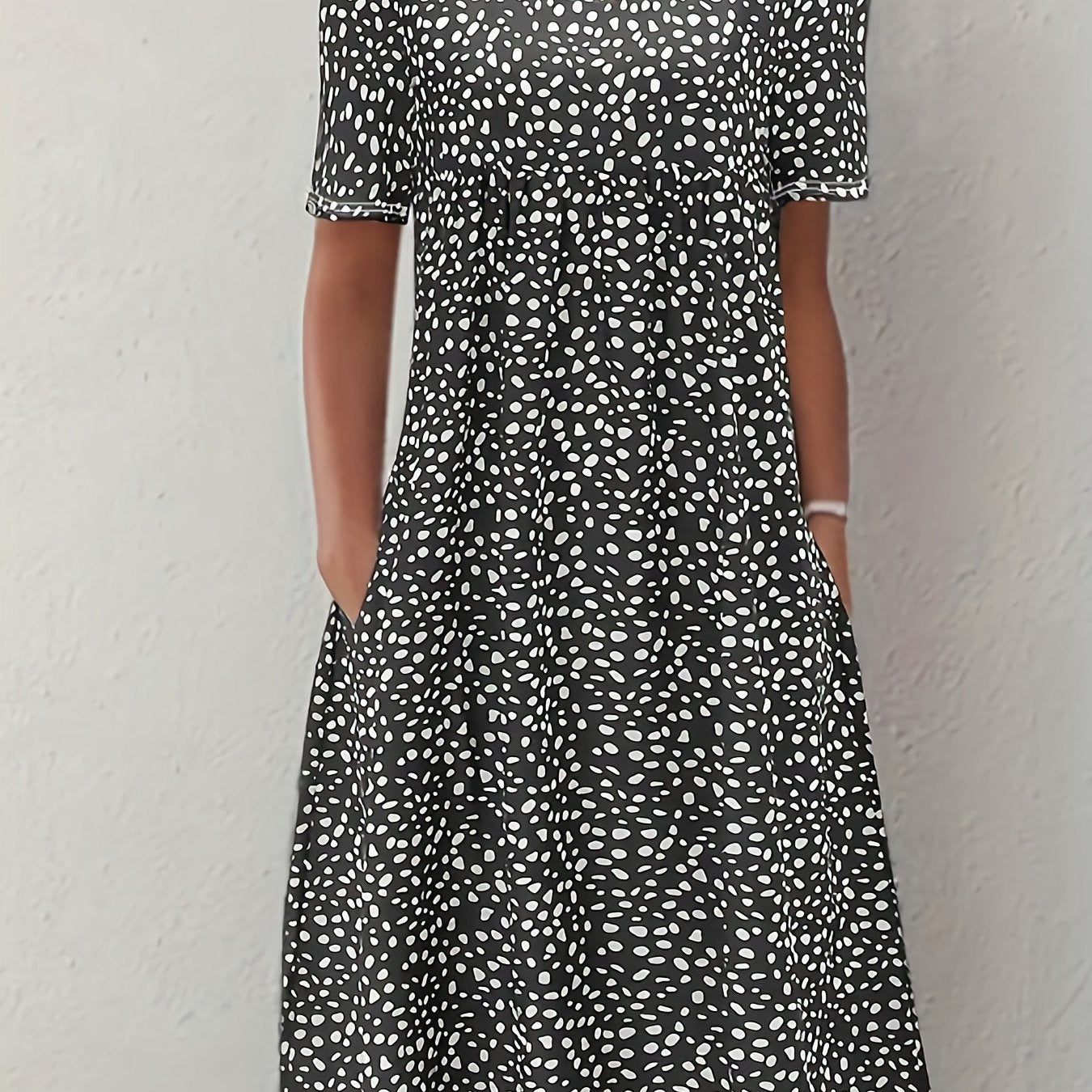 Boho Floral Print Dual Pockets Dress, Casual Crew Neck Short Sleeve Dress, Women's Clothing - veyora