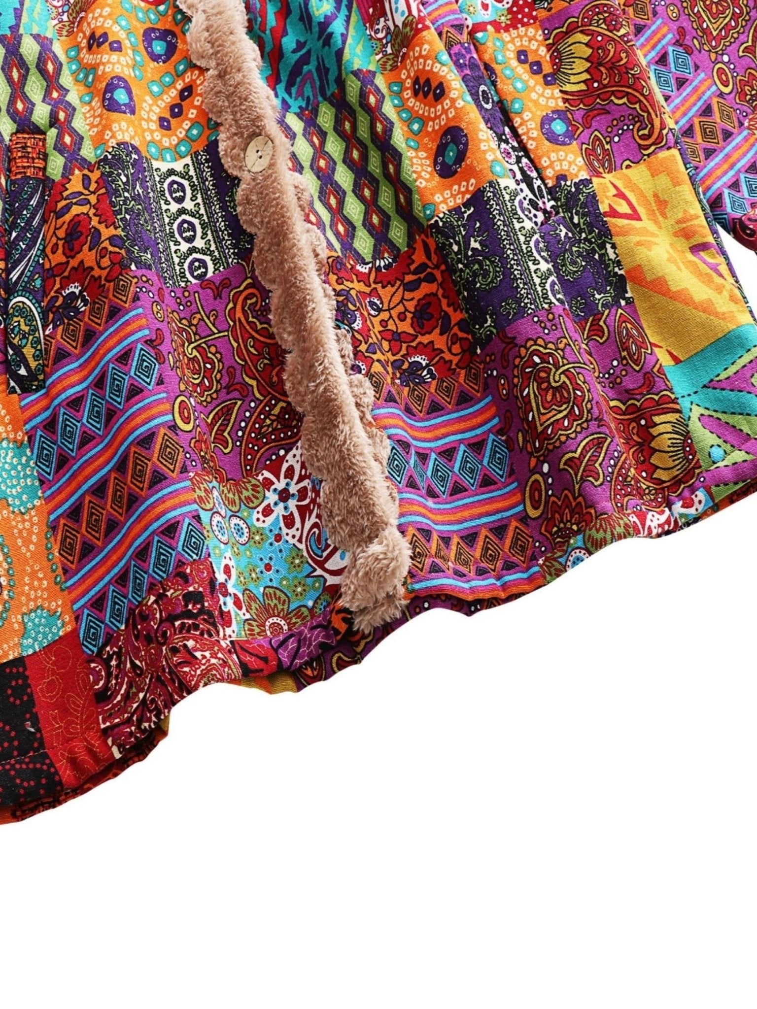 Warm Fleece - Lined Hooded Coat - Colorful Paisley & Floral Print Long Sleeve Outerwear for Women - Machine Washable, Button Front - veyora