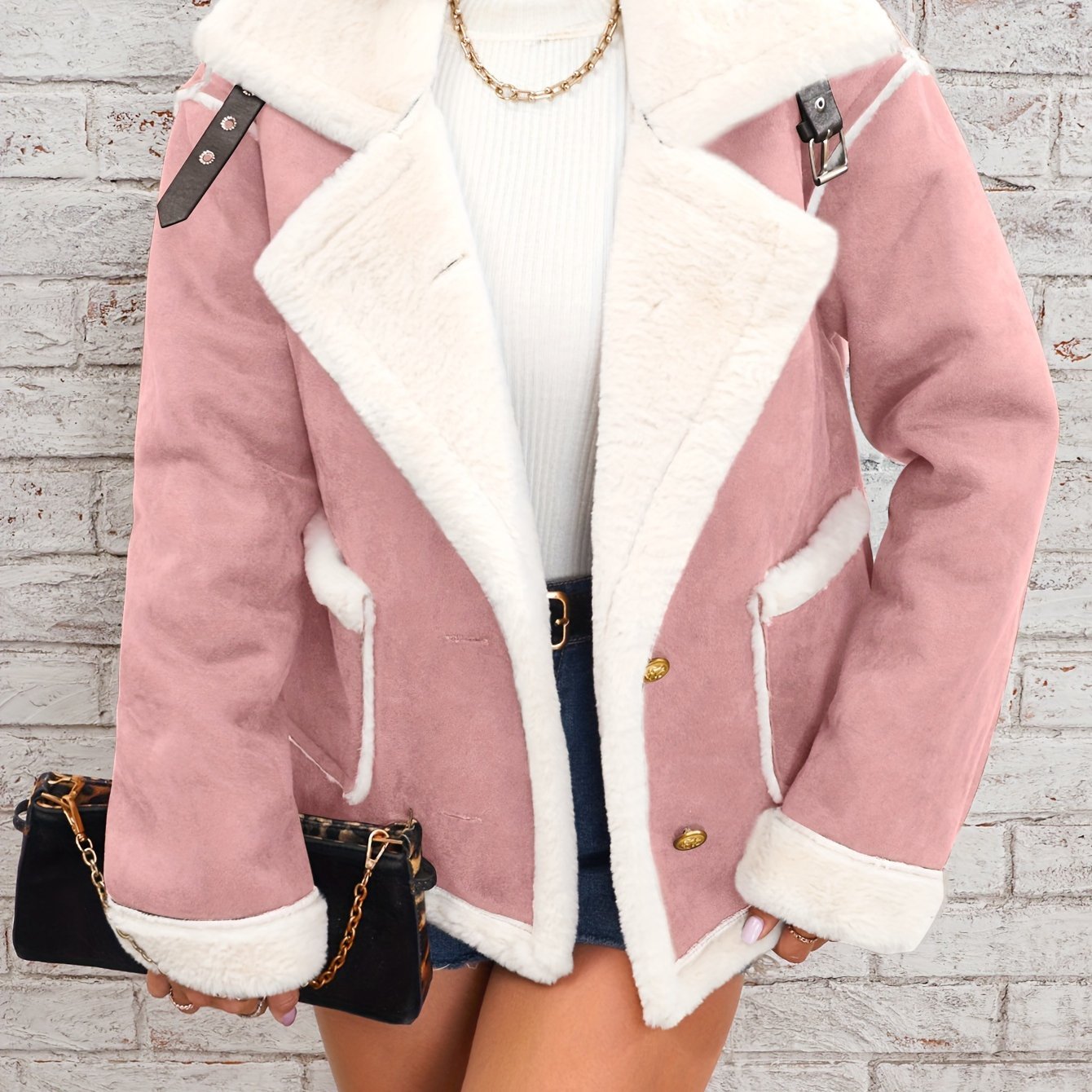 Womens Ultra - Soft Plush Lapel Jacket - Winter Warm Casual Outwear with Stylish Faux Fur Collar - Insulated Comfort, Trendy Design for Versatile Styling - veyora