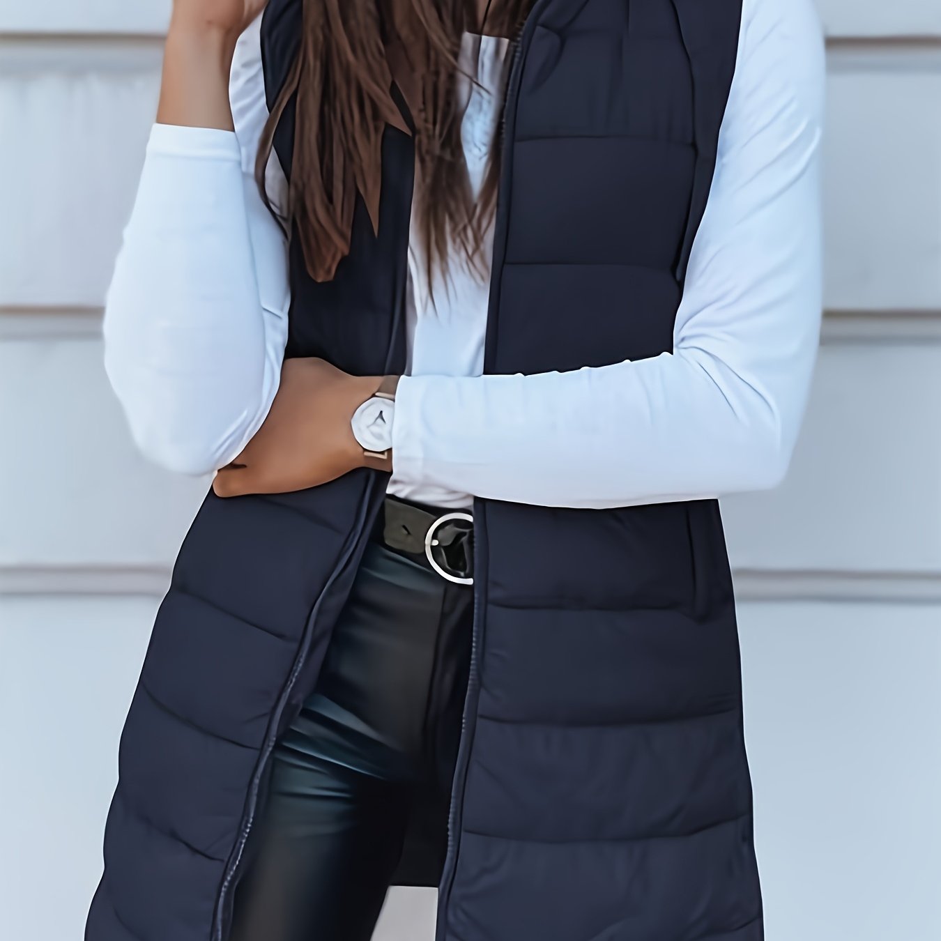 Warm Thickened 100% Polyester Hooded Puffer Vest - Women's Elegant Solid Color All - Season Coat - Lightweight 1g/m² Fabric Woven Weave Adult Outerwear - veyora