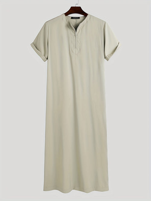 INCERUN Men's Vintage Arabic Thobe | Casual Polyester-Spandex Blend | O-Neck Short Sleeve Robe | Gradient Color | Machine Washable & Dry Clean Safe | Traditional Saudi Style Jubba Thobe | Autumn Collection, Autumn Thobe | Saudi Style Robe | Seamless Fini
