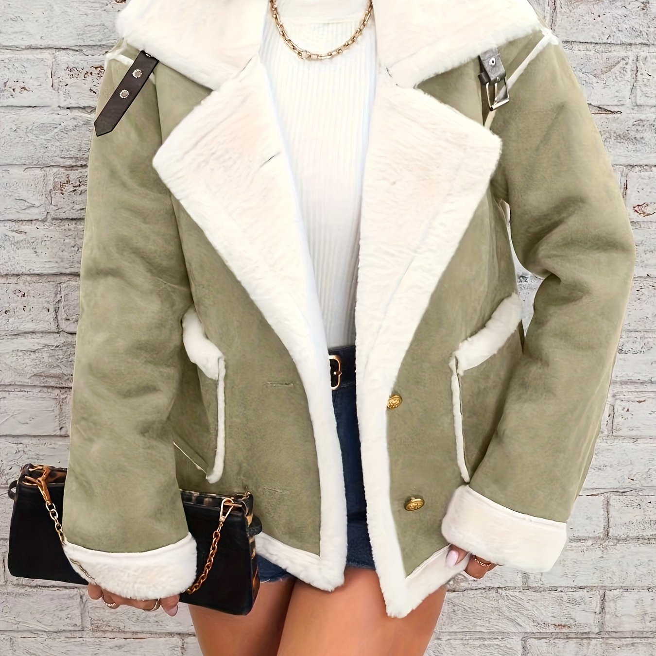 Womens Ultra - Soft Plush Lapel Jacket - Winter Warm Casual Outwear with Stylish Faux Fur Collar - Insulated Comfort, Trendy Design for Versatile Styling - veyora