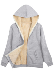 Women's Plush Fleece - Lined Hooded Zip - Up Jacket - Oversized Winter Coat with H - Silhouette, Vibrant Yellow & White Lining, Machine Washable Casual Outerwear for Fall/Winter, Winter Jacket - veyora