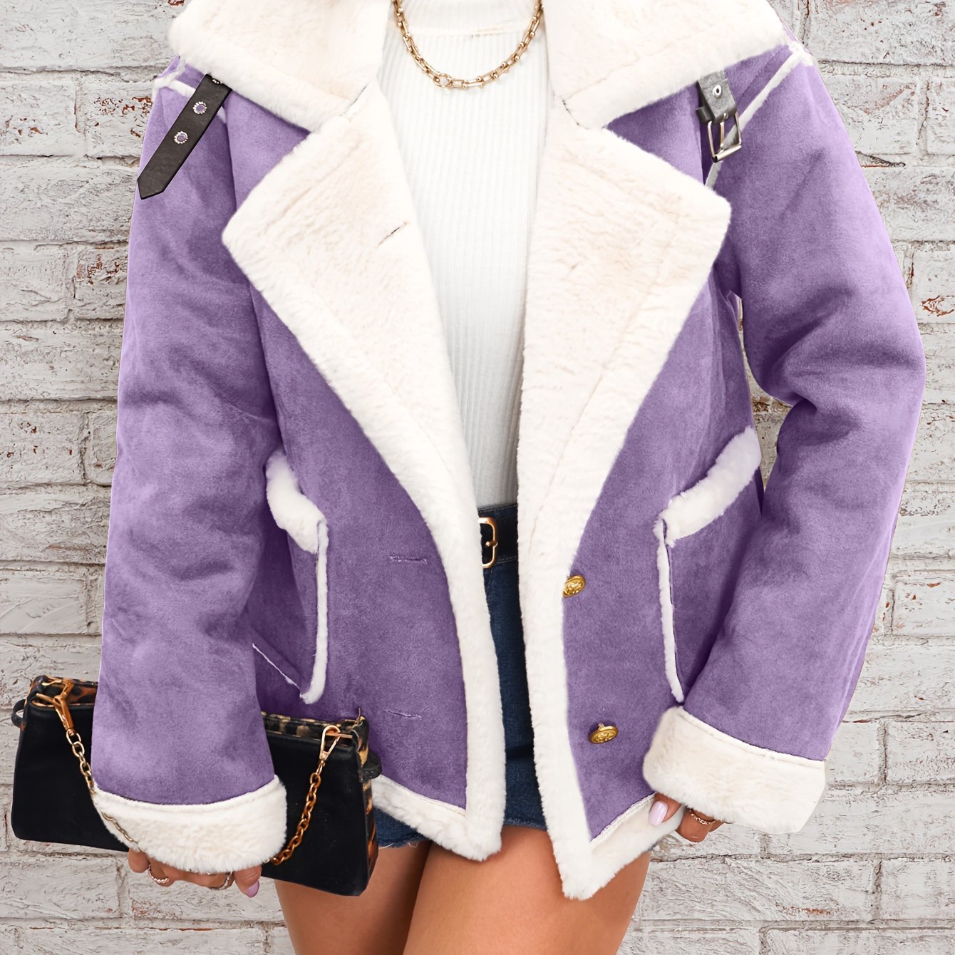 Womens Ultra - Soft Plush Lapel Jacket - Winter Warm Casual Outwear with Stylish Faux Fur Collar - Insulated Comfort, Trendy Design for Versatile Styling - veyora