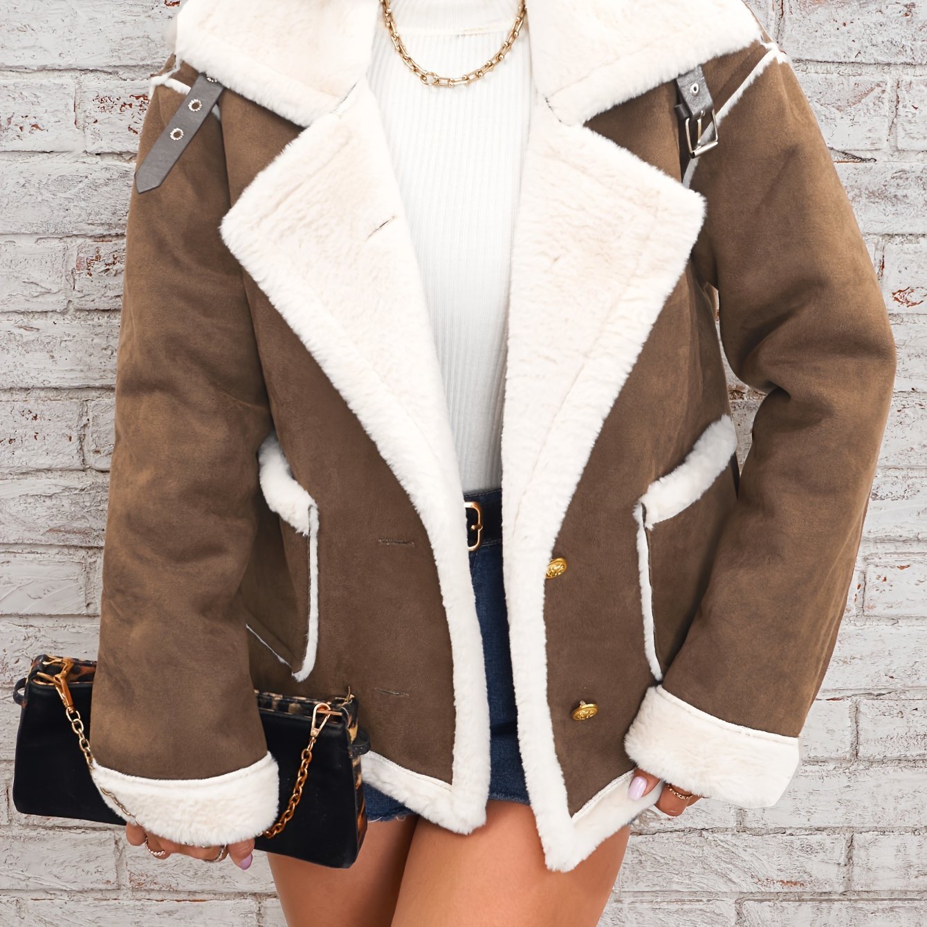 Womens Ultra - Soft Plush Lapel Jacket - Winter Warm Casual Outwear with Stylish Faux Fur Collar - Insulated Comfort, Trendy Design for Versatile Styling - veyora