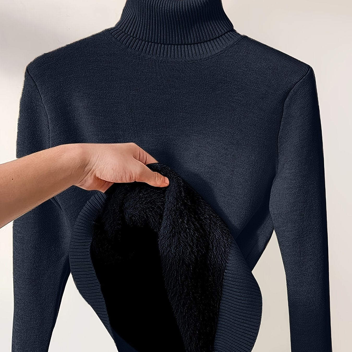 Long Sleeve Solid Turtle Neck Pullover Sweater, Casual Thermal Sweater For Fall & Winter, Women's Clothing - veyora