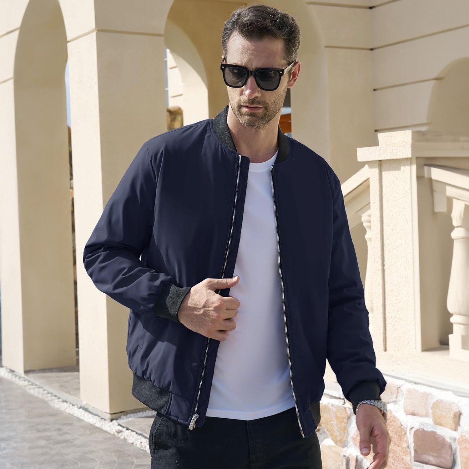 Men's Winter Bomber Jacket, Quilted & Windproof Zip - Up Coa - veyora