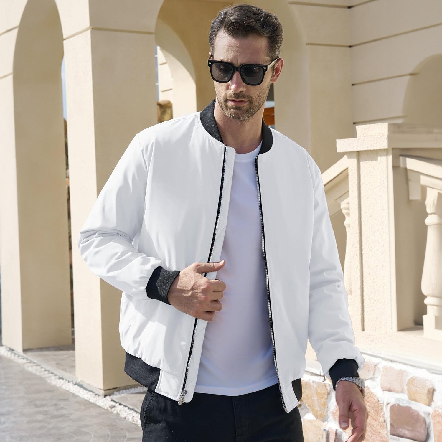 Men's Winter Bomber Jacket, Quilted & Windproof Zip - Up Coa - veyora