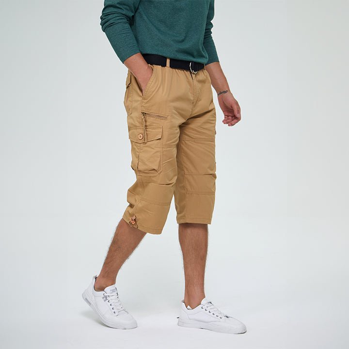 Men's Below Knee Cargo Shorts - Cotton, 7 Pockets, Work Capris - veyora