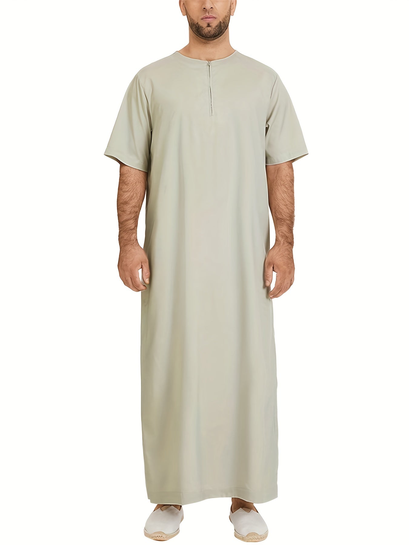 INCERUN Men's Vintage Arabic Thobe | Casual Polyester-Spandex Blend | O-Neck Short Sleeve Robe | Gradient Color | Machine Washable & Dry Clean Safe | Traditional Saudi Style Jubba Thobe | Autumn Collection, Autumn Thobe | Saudi Style Robe | Seamless Fini