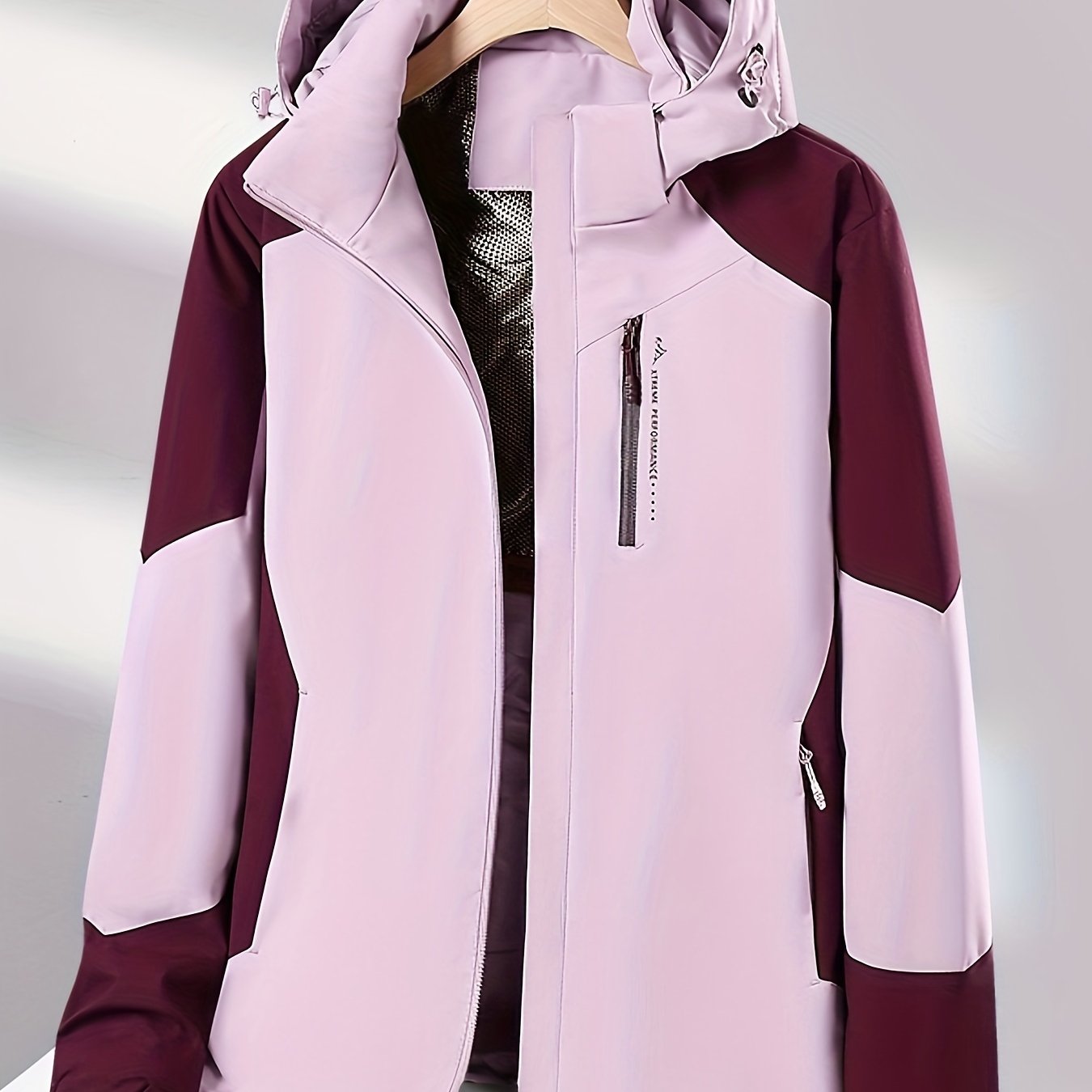 Women'S Winter Lightweight Windproof Jacket - Stylish Color Block Zip - Up Coat with Hood, Long Sleeves, and Polyester Lining for Warmth & Comfort, Ladies' Outerwear - veyora