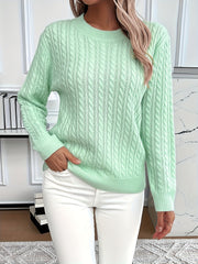 Cable Knit Crew Neck Sweater, Casual Solid Color Long Sleeve Sweater For Fall & Winter, Women's Clothing - veyora