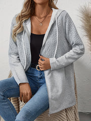 Women's Geometric Pattern Hooded Jacket - Casual Sleeve Winter Coat with Contrast White Accents, Machine Washable Fall & Winter Outerwear, Winter Jacket - veyora