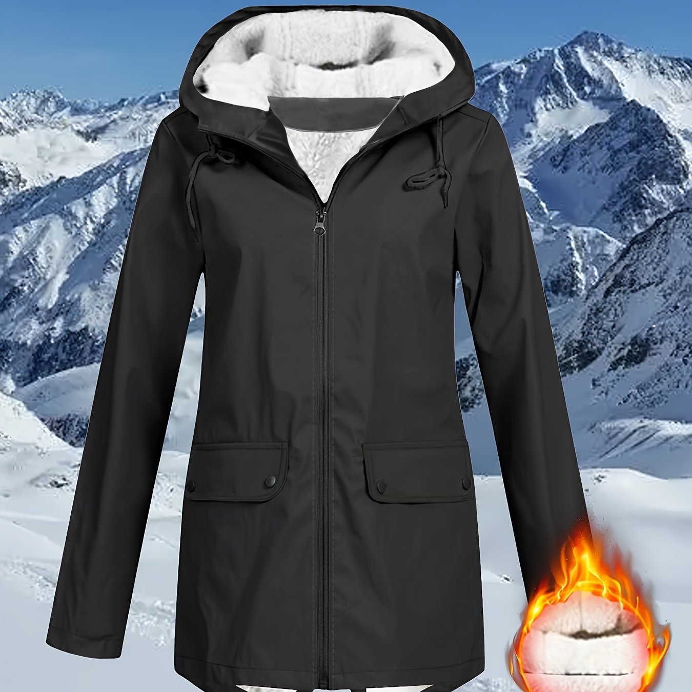 Women's High Quality Hooded Windbreaker Jacket - Navy Blue with Faux Fur Trim, Zippered Pockets, and Adjustable Hood for Outdoor Winter Activities, Cold Weather Apparel | Casual Outdoor Style | Plush Lined Comfort - veyora