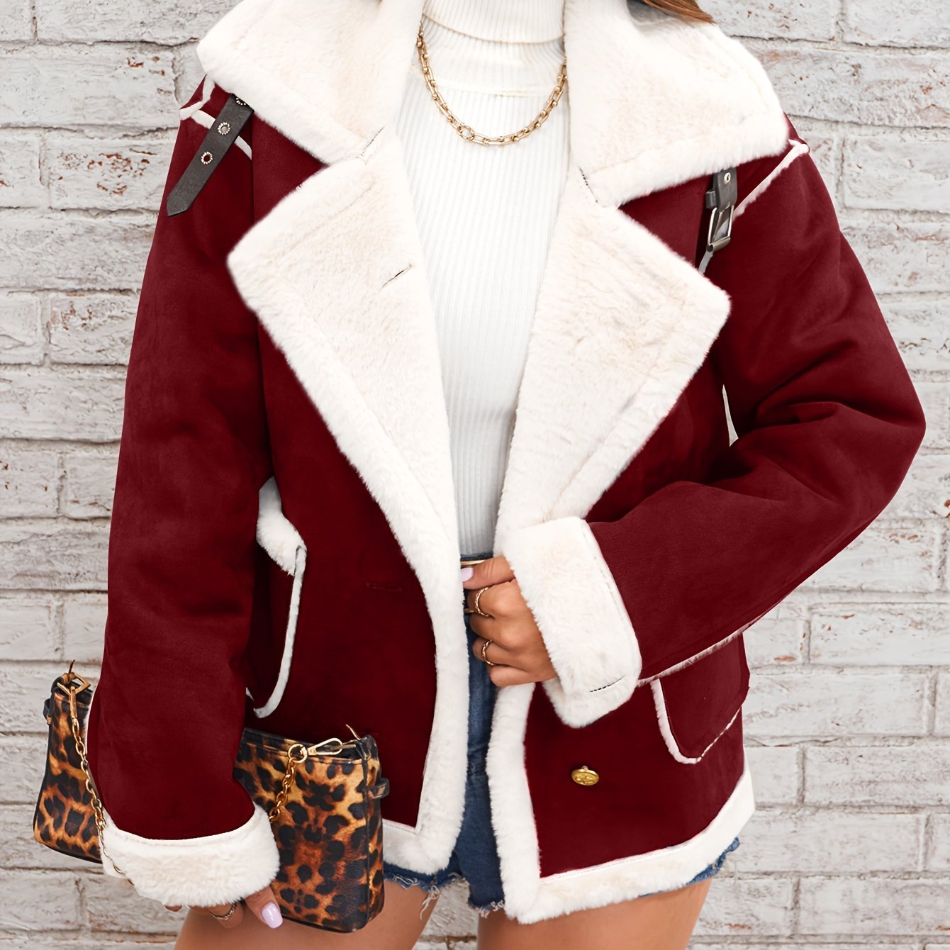 Womens Ultra - Soft Plush Lapel Jacket - Winter Warm Casual Outwear with Stylish Faux Fur Collar - Insulated Comfort, Trendy Design for Versatile Styling - veyora