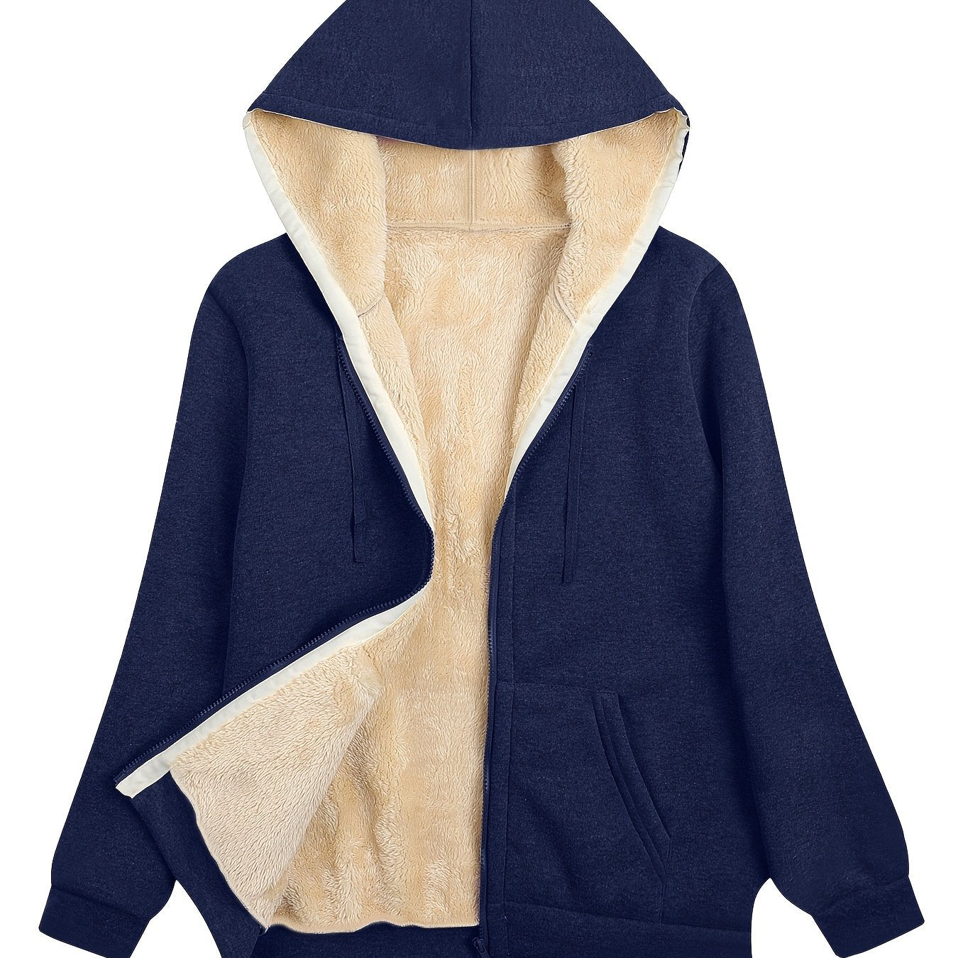 Women's Plush Fleece - Lined Hooded Zip - Up Jacket - Oversized Winter Coat with H - Silhouette, Vibrant Yellow & White Lining, Machine Washable Casual Outerwear for Fall/Winter, Winter Jacket - veyora