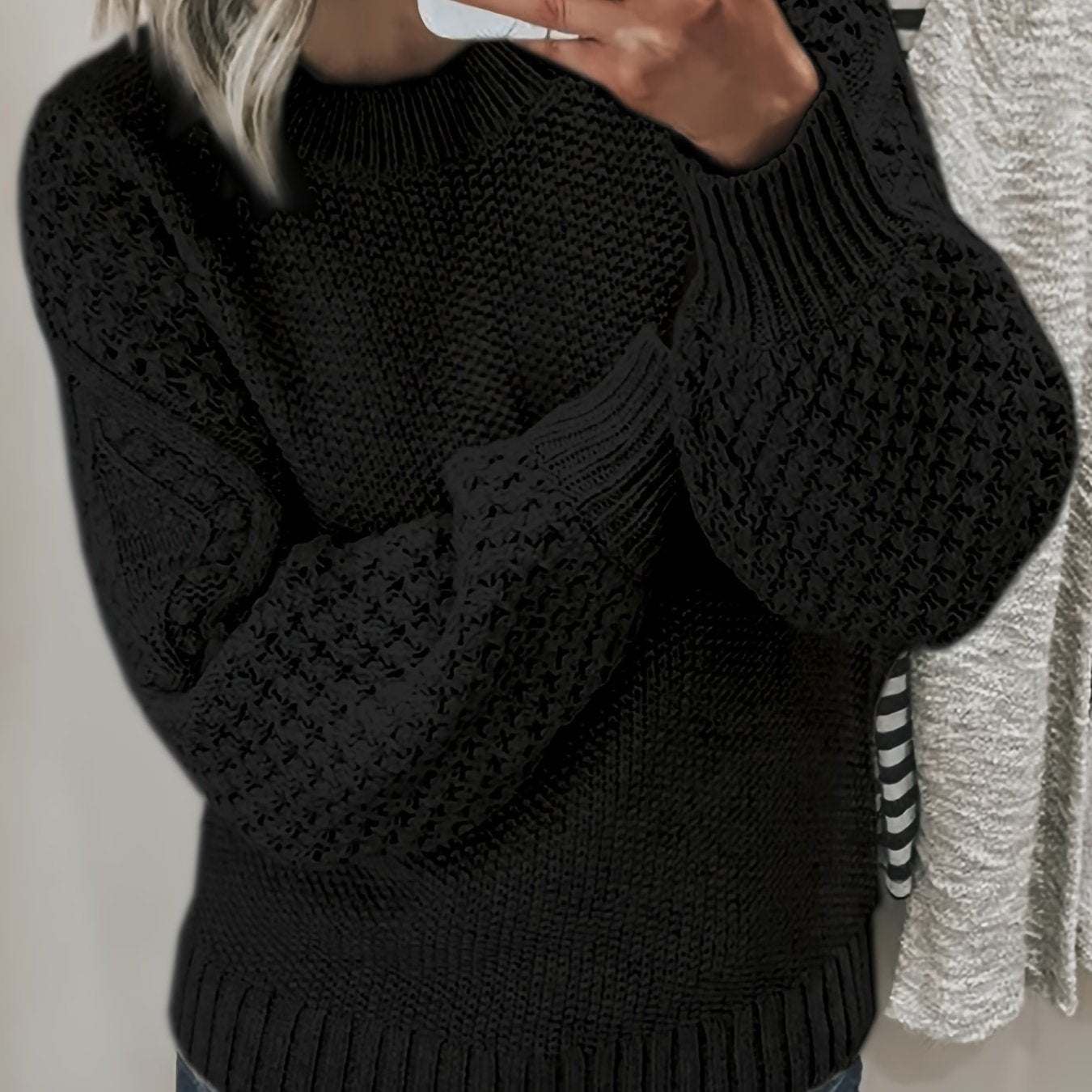 Cozy Womens Crew Neck Pullover Sweater - Soft Knit, Long Sleeve, Solid Color - Perfect for Fall & Winter Wardrobe - Fashionable and Warm Casual Style - veyora