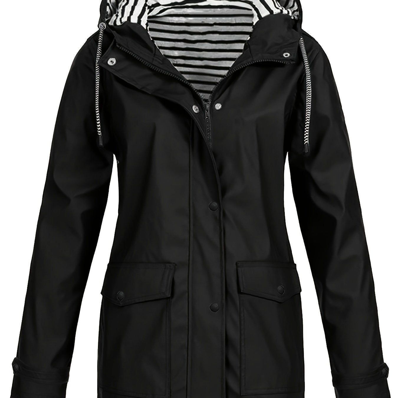 Casual Long Sleeve Drawstring Hooded Striped Lined Zip Up Jacket - Women's Outerwear For Fall & Winter Clothing - veyora