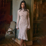 High Neck High Waist Lace Bodycon - veyora